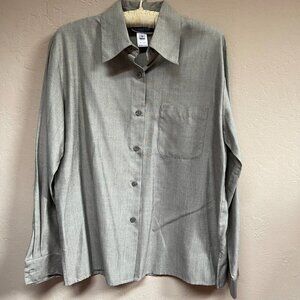 Pendleton Womens Size 10 Silk Button Up Long Sleeve Shirt Top Gray  Patch Pocket